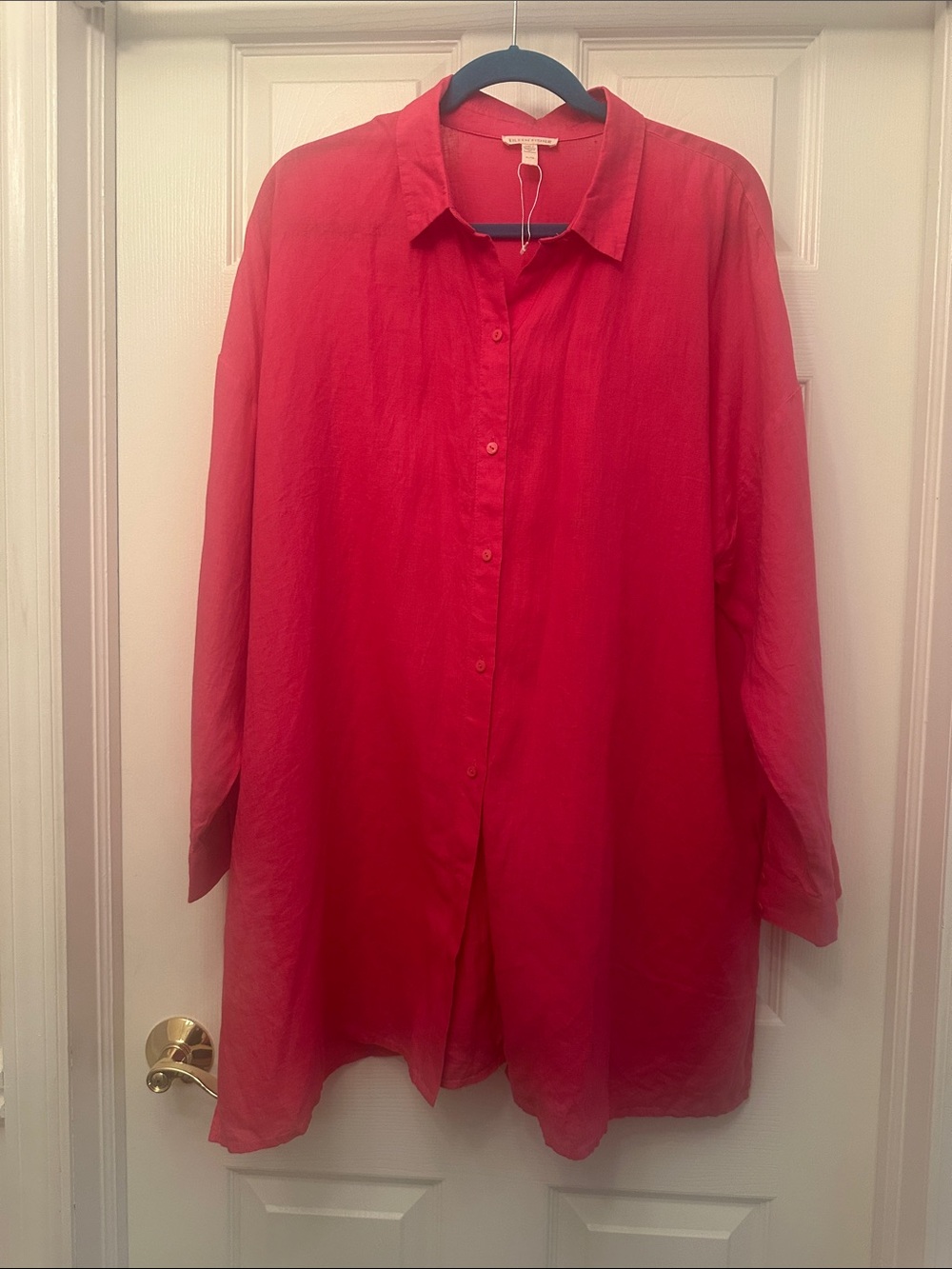 Eileen Fisher Vibrant Fuchsia Longline Button-Down Shirt NWOT